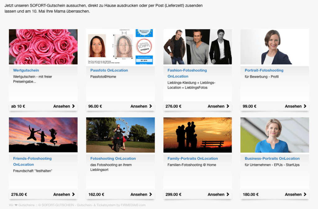 Fotoshooting - Geschenk-Gutscheine - Vorschau